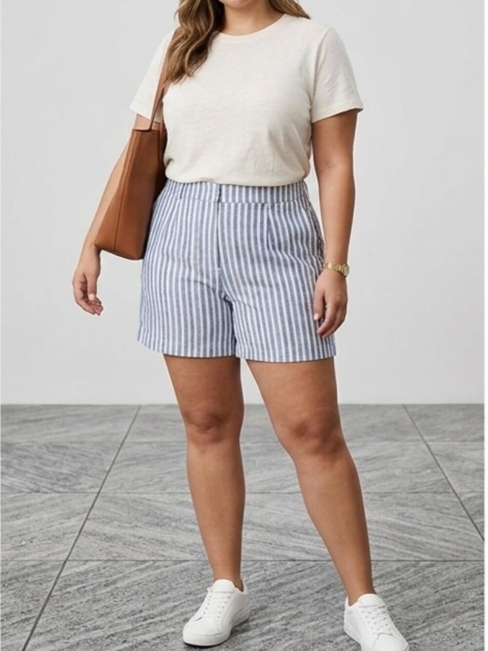 NWT Lane Bryant Linen Blend Striped Blue White Shorts Plus 18 Nautical Coastal